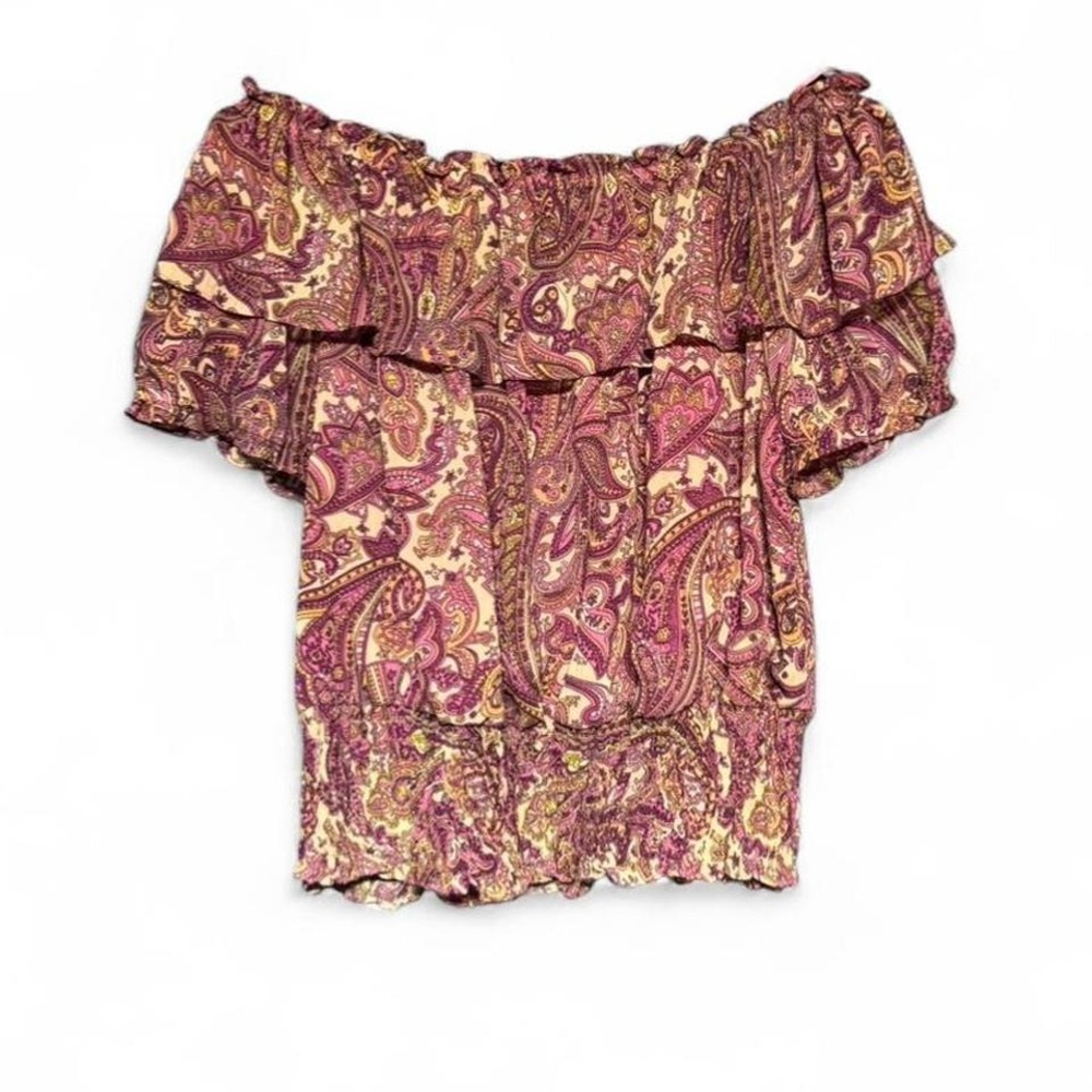 Y2K‎ Paisley Off Shoulder Blouse Women's Size Medium Purple Boho Retro Fairycore